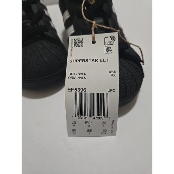 SUPERSTAR EL I ADIDAS Black/White/Black EF5396-SIZE 9K - Picture 4 of 10